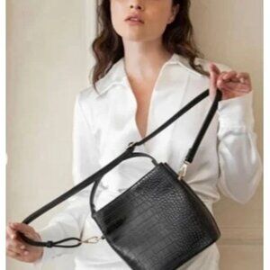 AOTA (All Of The Above) Elena Bucket Bag – Vegan Leather – Black Croc Embossed –